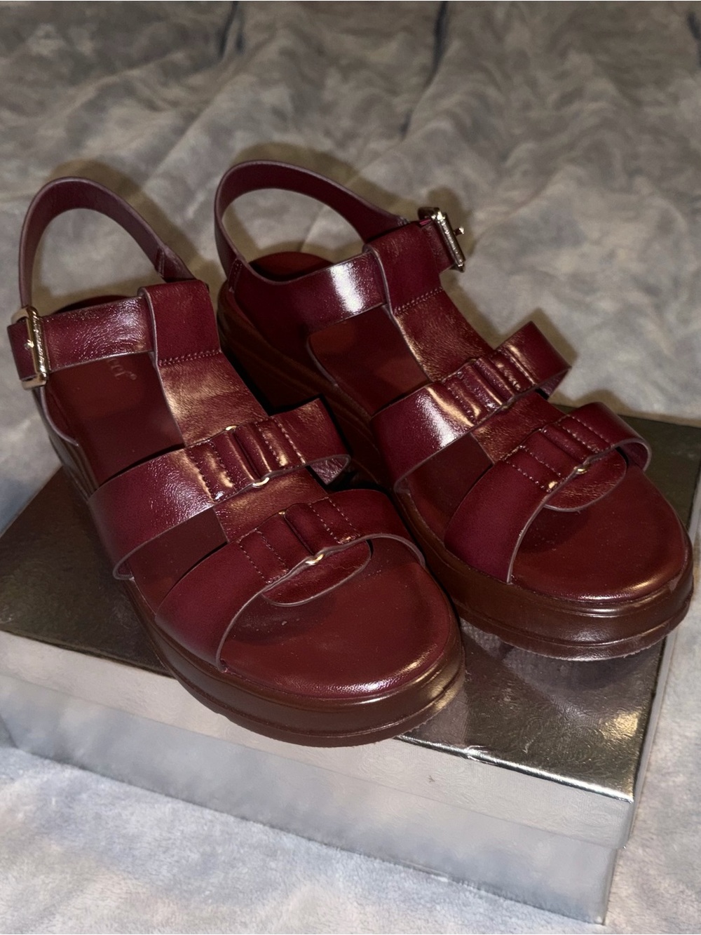 Abbleet Burgundy Wine Platform Wedge Sandals Women’s Size 9 Strappy